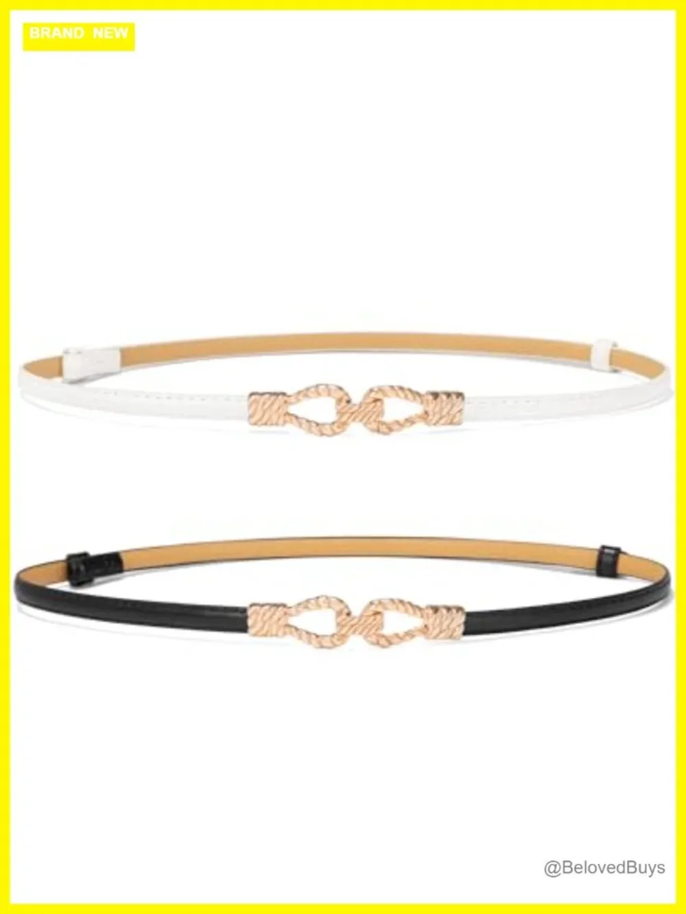 Women's Adjustable Faux Leather Skinny Belt, Gold Buckle, Waist 23